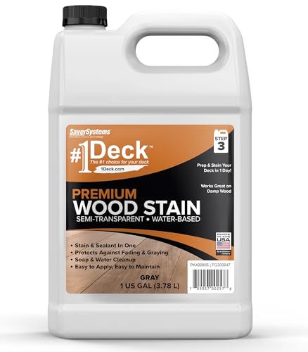 #1 Deck Premium Semi-Transparent Wood Stain for Decks, Fences, Siding (Gray, 1 Gallon) - color: Gray, size: 1 Gallon