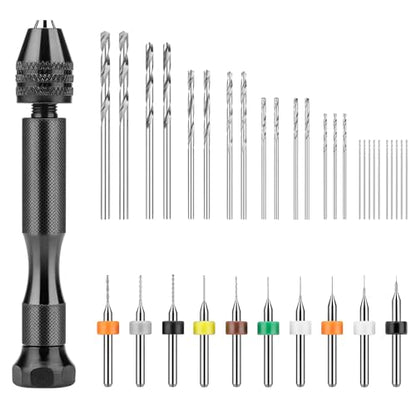 36Pcs Pin Vise Hand Drill Set, Mini Micro Drill Bits for Crafts