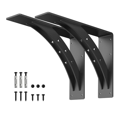 Heavy Duty Shelf Brackets，max Load 900 LBS,Premium Alloy Metal Mantel Brackets , (Set of 2) Fireplace Mantel Brackets - Countertop Support Brackets (Matte Black, 16 inch x 12 inch) - size: 16 inch x 12 inch