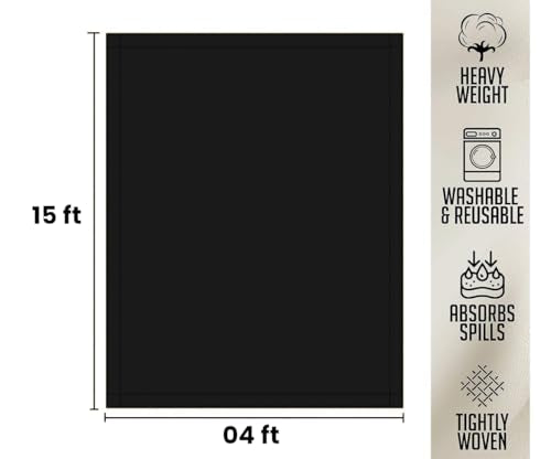 ZUPERIA Black Drop Cloth (4 x 15 Feet - Pack of 1) - Pure Canvas Drop Cloth for Painting, Curtains & Floor Protection Washable & Reusable Tightly Woven Paint Cover for Multipurpose use - size: 4 x 15 - 1 Pack