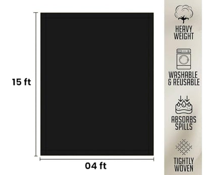 ZUPERIA Black Drop Cloth (4 x 15 Feet - Pack of 1) - Pure Canvas Drop Cloth for Painting, Curtains & Floor Protection Washable & Reusable Tightly Woven Paint Cover for Multipurpose use - size: 4 x 15 - 1 Pack