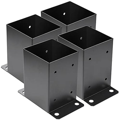 4 x 4 Post Base 4 PCS,Inner Size 3.6"x3.6"Deck Post Base,Heavy Duty Metal Black Powder Coated Post Brackets,for Pavilion Deck Railing Support Deck Base Plate, Support Bolt Down - size: 4 Pieces
