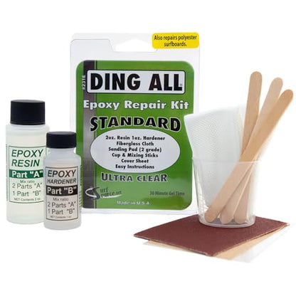 Ding All Standard Epoxy Resin Ding Repair Kit - 3 oz Complete Fiberglass/Resin Repair kit