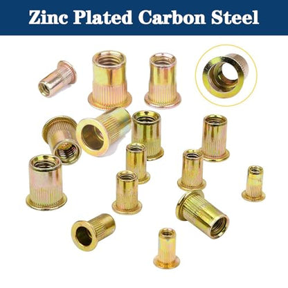 Rivet Nut #8-32 UNC 150Pcs Yellow Zinc Plated Finish Flat Head Knurled Body - color: YELLOW, size: #8-32