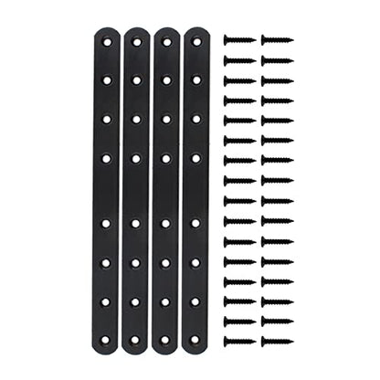 4 Pack Flat Mending Plate for Wood, ULIFESTAR Black Iron Flat Straight Brace Brackets Metal Repair Fixing Wood Brace Joining Plates Connector for Repairing Wooden Furniture with Mounting Screws - size: 10 x 0.79 x 0.12 inches