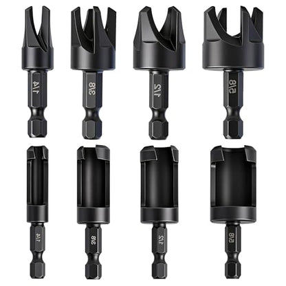 8 Pcs Wood Plug Cutter Set Carbon Steel Straight Tapered