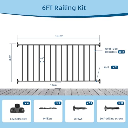 38in H x 6ft W Aluminum Horizontal Deck Railing,Black,1 Panel - size: 38in.H x 6ft.W