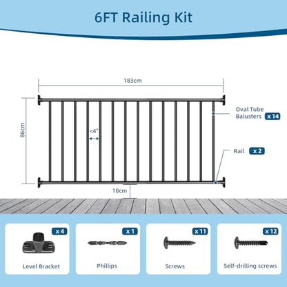 38in H x 6ft W Aluminum Horizontal Deck Railing,Black,1 Panel - size: 38in.H x 6ft.W