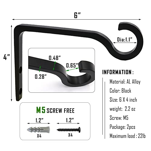 QIEGL 6inch Al-Alloy Hanging Plant Bracket Black 2 Pack - color: Black, size: 6in Aluminum Alloy