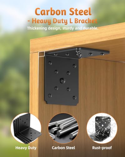 8PCS L Brackets Heavy Duty, 4X4X3.5 L Brackets for Wood Black