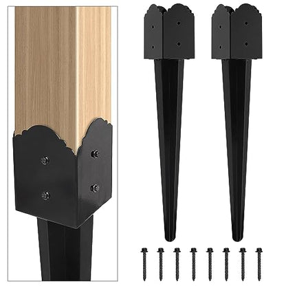 24" x4x4 Heavy Duty Fence Post Anchor Ground Spike, Black, 2-Pack,S2 - color: 2 Pack, size: 24''x4''x4'' Style B
