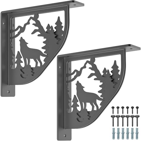 SELEWARE Heavy Duty Shelf Brackets 8" Decorative L Brackets, Wolf 2Pcs - style: Wolf-2 pack