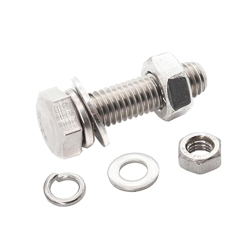 10-Pack M6 x 30mm Hexagon Screws Hex Bolts with M6 Hex Nuts M6 Flat Washers/Spring Lock Washers Set, 304/18-8, Plain Finish - size: M6 x 30mm 40pcs