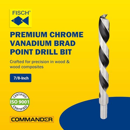 Chrome-Vanadium Brad Point - Ground Wood Drill Bit Woodworking -7/8 Inch - size: 7/8 in