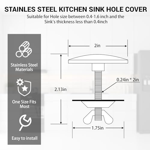 LEIFIDE 2 Pcs Kitchen Sink Faucet Hole Cover, Polished Chrome - color: Polished Chrome