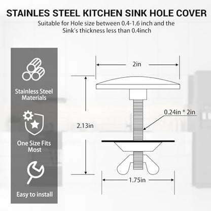LEIFIDE 2 Pcs Kitchen Sink Faucet Hole Cover, Polished Chrome - color: Polished Chrome