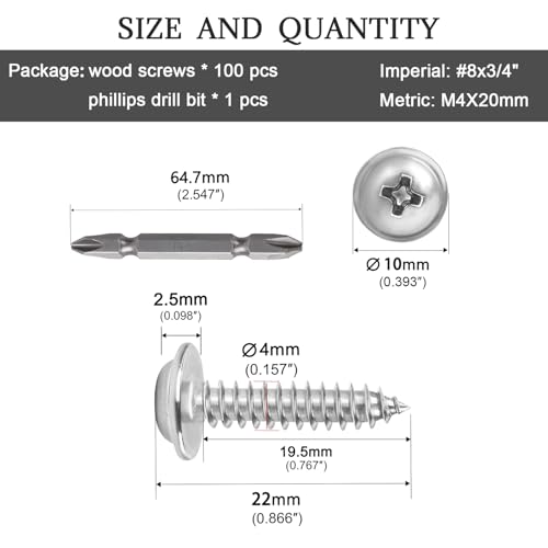 #8 x 3/4" Phillips Modified Truss Head Wood Screws 100pcs ZGLS-04 - size: #8 x 3/4"
