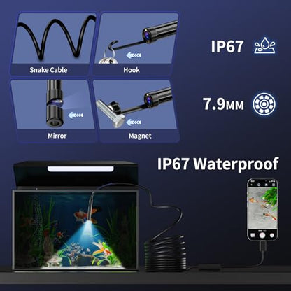 Endoscope Camera with Light, 1920P HD Borescope Inspection Camera - size: 16.4ft, style: Single Lens