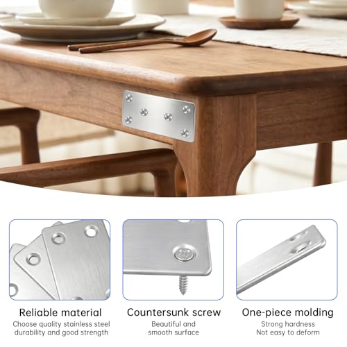 8Sets 3Sizes 2.4x1.5'' 3.1x1.5'' 4x2'' Silver Flat Metal Brace Brackets Straight Mending Plates for Wood Stainless Steel Bracket Plate with Holes YY032-B - color: Silver