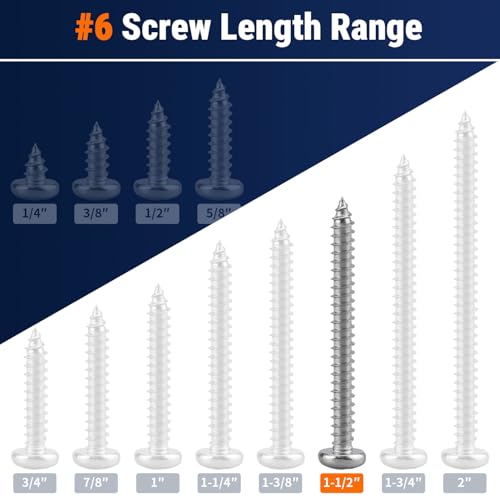 #6 x 1-1/2" (100 Pack) Stainless Steel Phillips Pan Head Wood Screws, Stainless Steel 304 (18-8), Pan Head Sheet Metal Screws Self Tapping for Wood - size: #6 x 1-1/2"