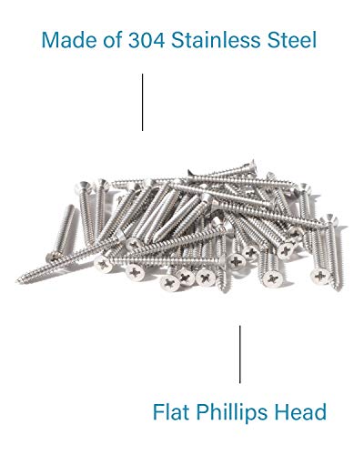 IMScrews 100pcs #4 x 1-1/4" (32mm) Stainless Flat Head Phillips Wood Screws 18-8 (304) Stainless Steel Countersunk Self Tapping Screws - size: #4 x 1-1/4"