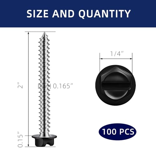 #8 x 2 Black Painted Hex Washer Head Self Tapping Screws, Self Piercing Gutter Screws, Socket Bit Included, 100 PCS - color: Black, size: #8 x 2"