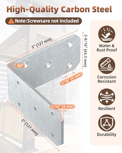 Heavy Duty L Brackets, 5x5 Inch, 300 LBS, Galvanized, 8 Pack - color: Galvanized-8PCS