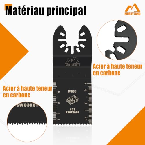 Merryland 33 Pack Oscillating Multitool Blades Kit, 30pcs 1 3/8 inch High Carbon Steel Saw Blades with 3 Clips Adapters, Universal Quick Release Fit for Wood Plastic Drywall, OMTAA033D1
