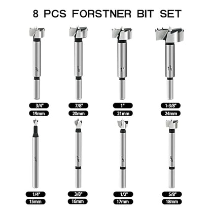 GMTOOLS Forstner Bit Set, 8PCS Forstner Drill Bits for Wood, Carbide Forstner Bit for Woodworking, Auger Opener Round Shank Drilling Cutting Tool for Hardwood, Softwood, Plastic, Plywood - style: 8PCS Forstner Drill Bits