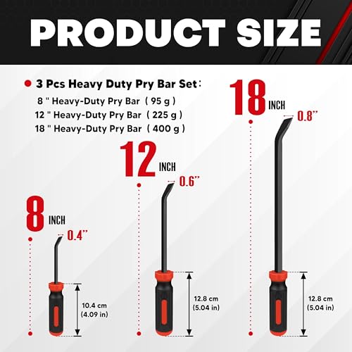 C&T 3-Piece Heavy Duty Pry Bar Set, 8",12",18", Black & Red