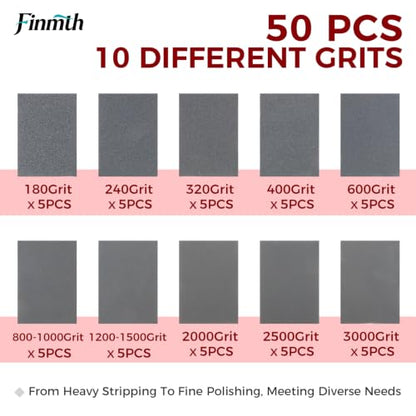 50Pcs Sanding Sponges Wet & Dry Sponge Sanding Blocks 180-3000 Grit 3x4 in