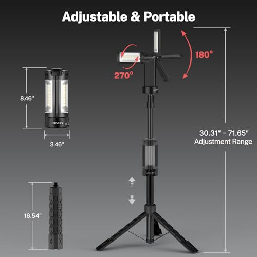 OGERY Rechargeable 10000mAh Camping Light with Stand - color: Black