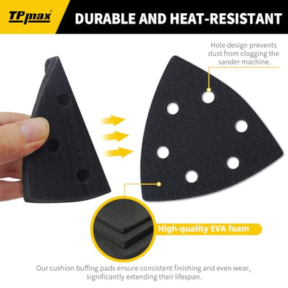 3-1/2" Triangle Sanding Interface Pads 6-Hole 5Pk - Hook & Loop Sponge Backing for Detail Sander