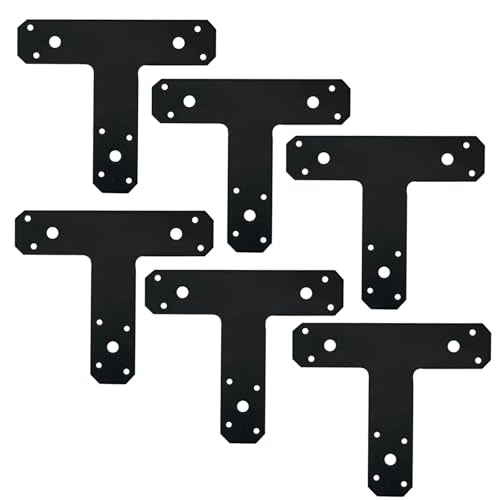 6 Pack T Shaped Plate, Black Flat Tee Mending Plate Bracket，Straight Fixing Repair Bracket Wood Furniture Joint Post to Beam Connectors Timber Support Hardware（6½" x 5¾", Width 1½", Thickness 4mm） - style: 2PCS