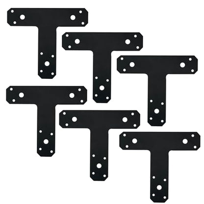6 Pack T Shaped Plate, Black Flat Tee Mending Plate Bracket，Straight Fixing Repair Bracket Wood Furniture Joint Post to Beam Connectors Timber Support Hardware（6½" x 5¾", Width 1½", Thickness 4mm） - style: 2PCS