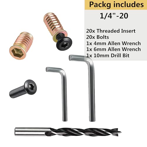 1/4"-20 x 25mm Wood Threaded Insert Kit - size: 1/4"-20 x25mm