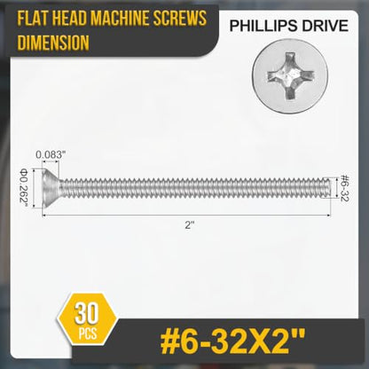DTGN #6-32x2 Phillips Flat Head Machine Screw 304 Silver 30pcs - color: Silver, size: #6-32x2"