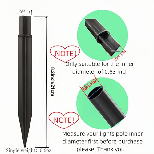 8.25" Reinforced ABS Plastic Solar Ground Spikes - Durable Solar Light Replacement Stakes for Garden, Pathway, Deck, Camping, Christmas Lights (Fits 0.83" Inside Diameter) (Black-1 Pack) - color: Black-1 PACK