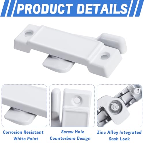 4 Pcs F2590 Windows Replacement Sash Lock, Center Sash Lock with Screw - color: White F2590-4Pcs