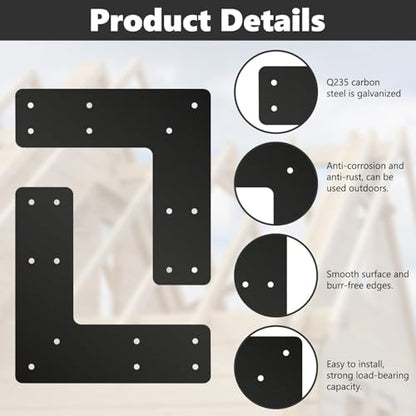 AOKLI 8 Pack 10" X10" Post to Beam Connector Bracket for 6x6 Brackets - style: 8 Pack L Shape（10X10）