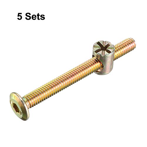 uxcell M6x60mm Furniture Bolt Nut Set Hex Socket Screw with Barrel Nuts for Beds Headboards Chairs 5 Sets