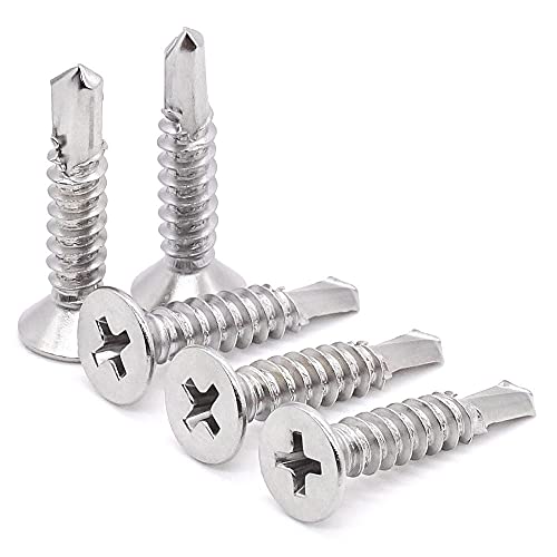 Glvaner 60pcs #8 x 1-1/2" Phillips Flat Head Self Drilling Screws, Stainless Steel 410, Flat Head Self Quick Self Tapping Screws for Sheet Metal Wood Plastic, Without Pre-drilled Holes - size: #8 x 1-1/2
