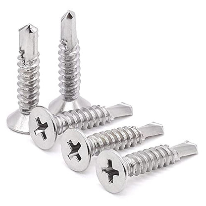 Glvaner 60pcs #8 x 1-1/2" Phillips Flat Head Self Drilling Screws, Stainless Steel 410, Flat Head Self Quick Self Tapping Screws for Sheet Metal Wood Plastic, Without Pre-drilled Holes - size: #8 x 1-1/2
