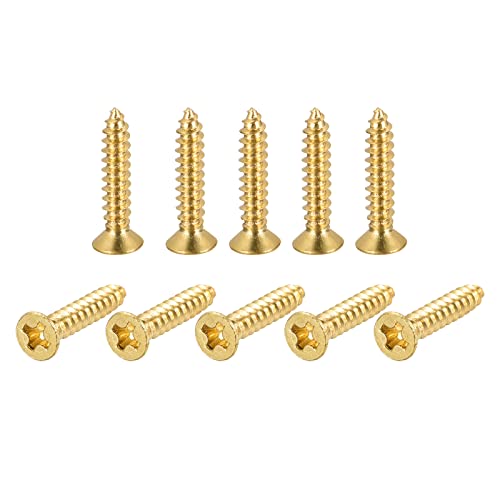 uxcell Brass Wood Screws, M3.5x20mm Phillips Flat Head Self Tapping Connector for Door Hinges, Wooden Furniture, Home Appliances 50Pcs - size: M3.5x20mm