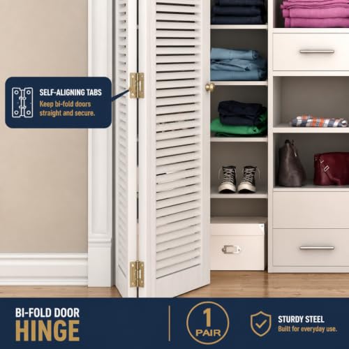 Prime-Line N 6936 Bi-Fold Door Hinges, Brass Plated, 1 Pair