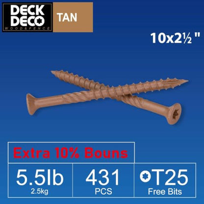 DECK DECOWood Screws#10 x 2-1/2"Exterior Deck Screws431pcs(approx)5.5lb/Box - size: #10x2-1/2"