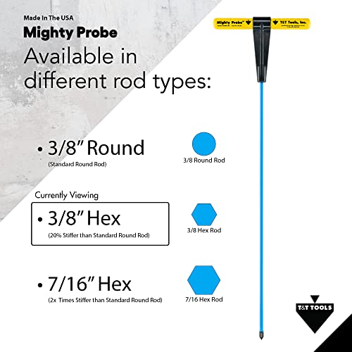 T&T Tools 60-Inch Mighty Probe Metal Soil Probe – 3/8" Hex Rod - 1 Pack - size: 60-Inch Long Overall w/ 3/8" Metal Hex Round Rod