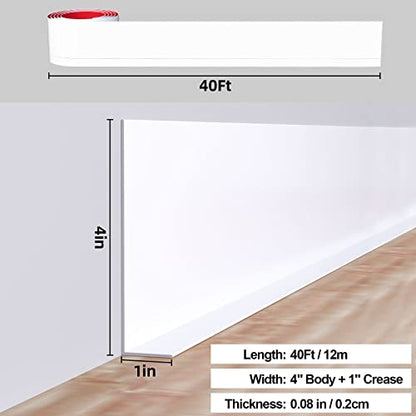 Duzzy Flexible Baseboard Molding Trim, 5 Inch(W) x 40 Feet(L) Peel and Stick Rubber Wall Trim Molding, Self-Adhesive Vinyl Wall Base Cove Base - color: White, size: 5 Inch x 40 Feet