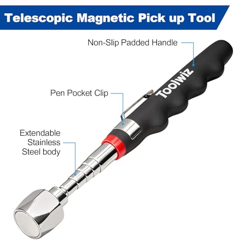 Toolwiz 15" Rolling Magnetic Sweeper with Telescopic Magnetic Pick Up Tool - size: 15 inches + 16 LB Pick Up Tool