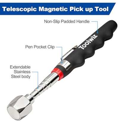 Toolwiz 15" Rolling Magnetic Sweeper with Telescopic Magnetic Pick Up Tool - size: 15 inches + 16 LB Pick Up Tool